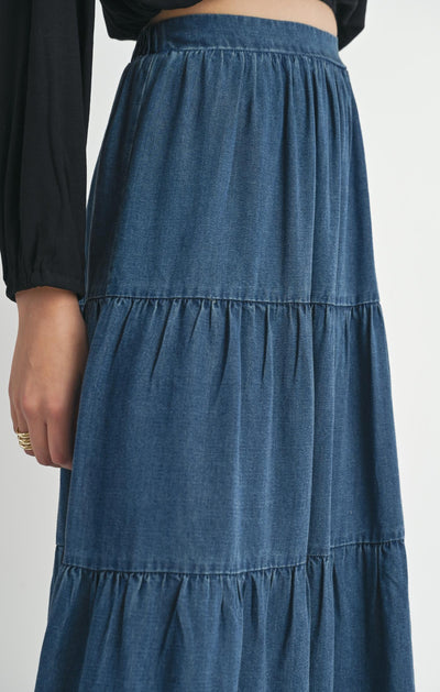 Archives Tiered Tencel Maxi Skirt - Dark Chambray