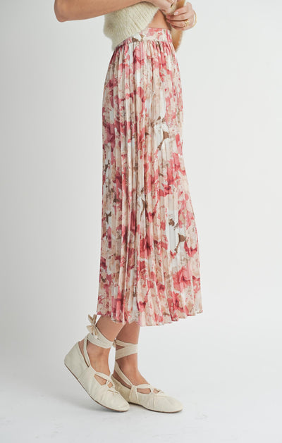 Jamming Pleated Floral Skirt - Pink Multi