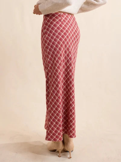 The Hostess Plaid Midi Skirt - Red