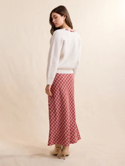 The Hostess Plaid Midi Skirt - Red