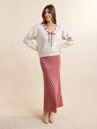 The Hostess Plaid Midi Skirt - Red