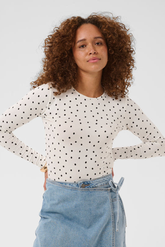Abella LS T-Shirt - Chalk/Black Dot