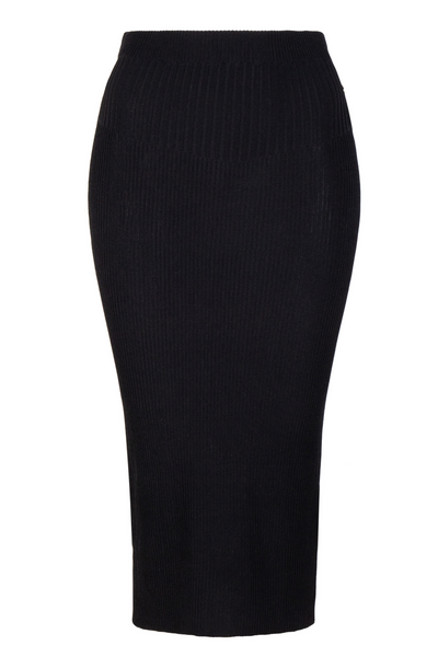 Knit Mixed Rib Pencil Skirt (Black)