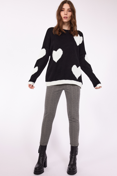 Oversize Knitted Heart Sweater (Black & White)