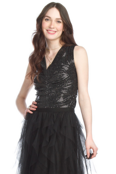 Sequin Ruched Tank Top (Black)