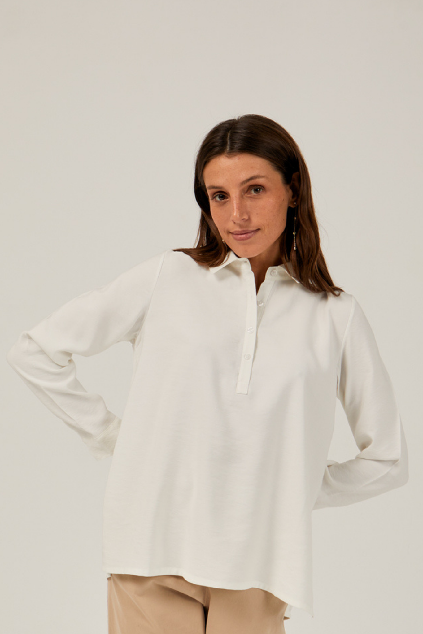 Long Sleeve Pullover Button Blouse