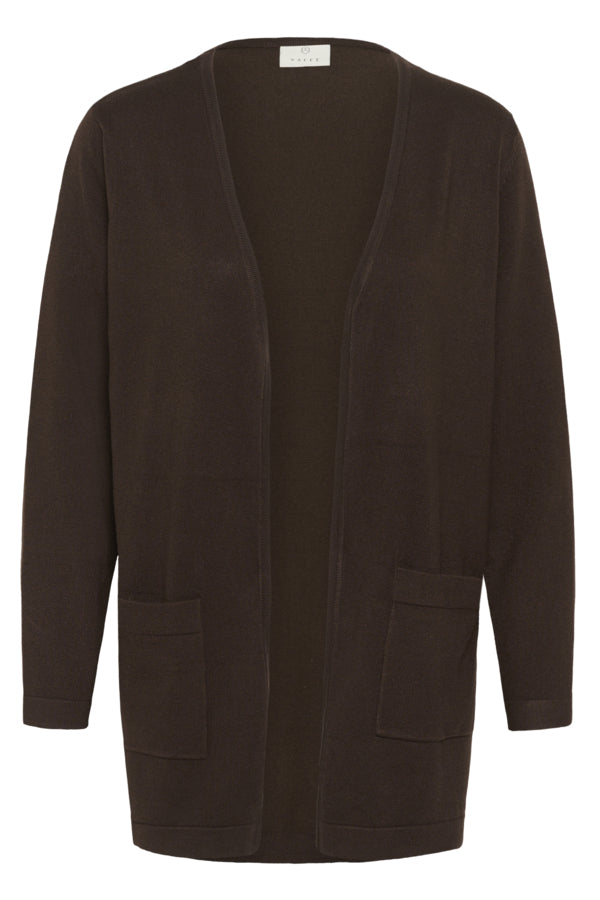 Brown cardigan with pockets on a white background