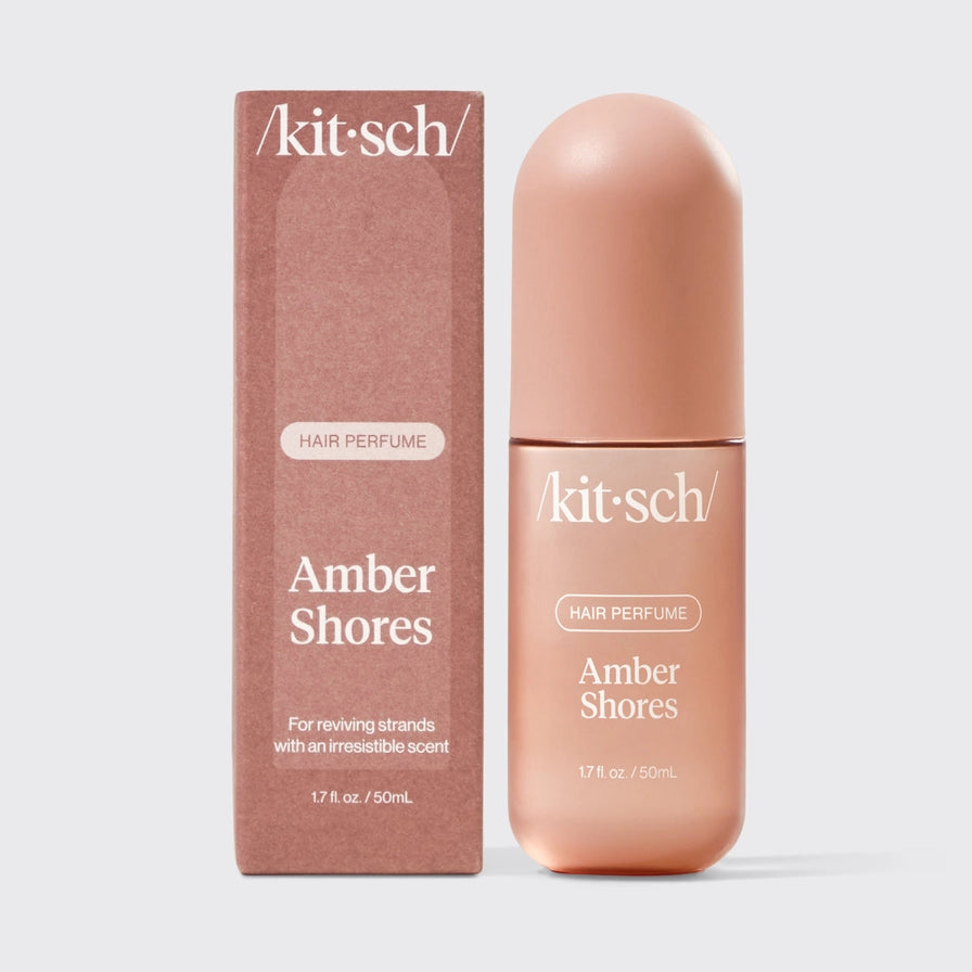 Kit-sch Amber Shores hair perfume bottle and packaging on a white background