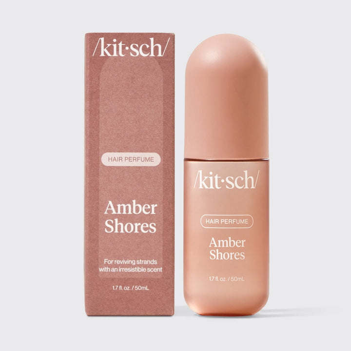 Kit-sch Amber Shores hair perfume bottle and packaging on a white background