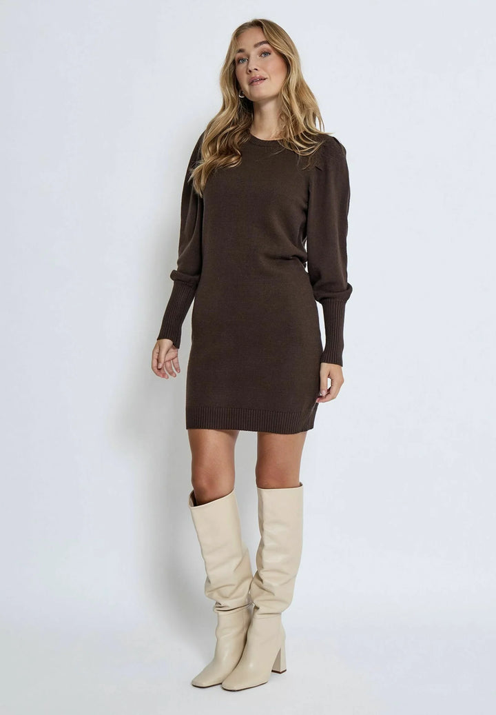 Anissa Rib V-Neck Knit Dress - Java Brown Mélange