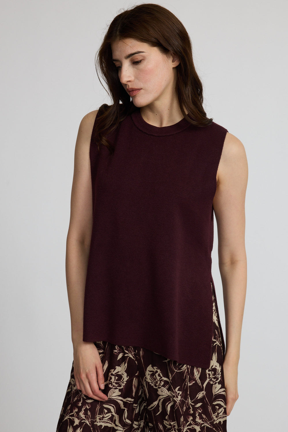 Slit Sided Fine Knit Vest - Ruby