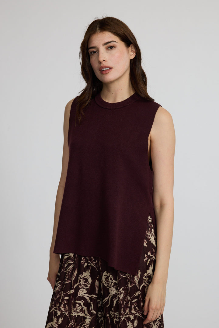 Slit Sided Fine Knit Vest - Ruby