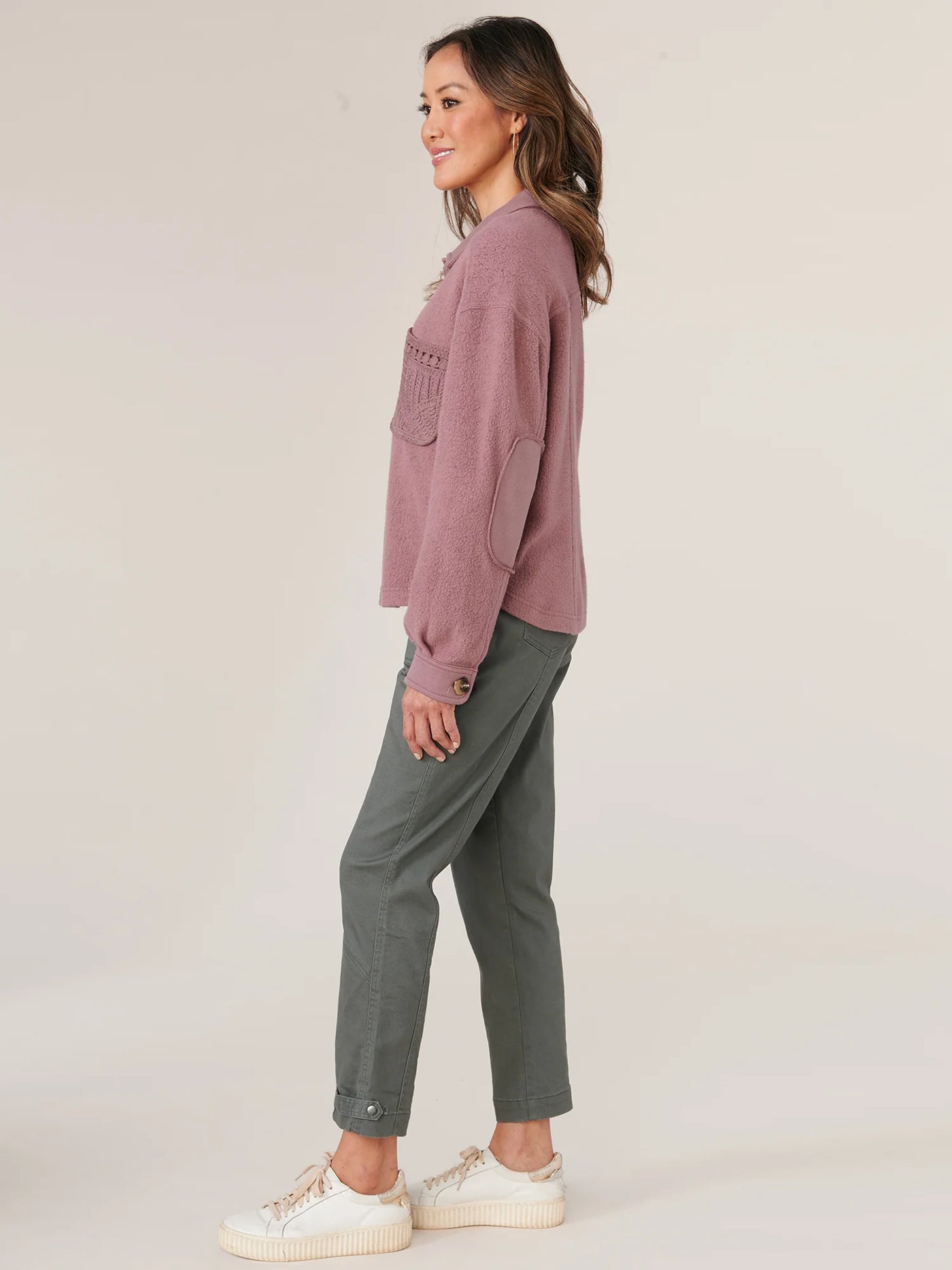 Long Sleeve Button Up Passimenterie Patch Pocket Cropped Jacket - Rose Taupe