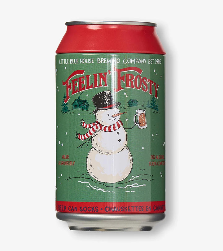 Beer can with snowman design and &