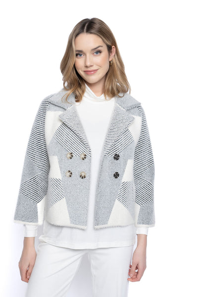 Double Breasted Sweater Jacket (Grey Off White)