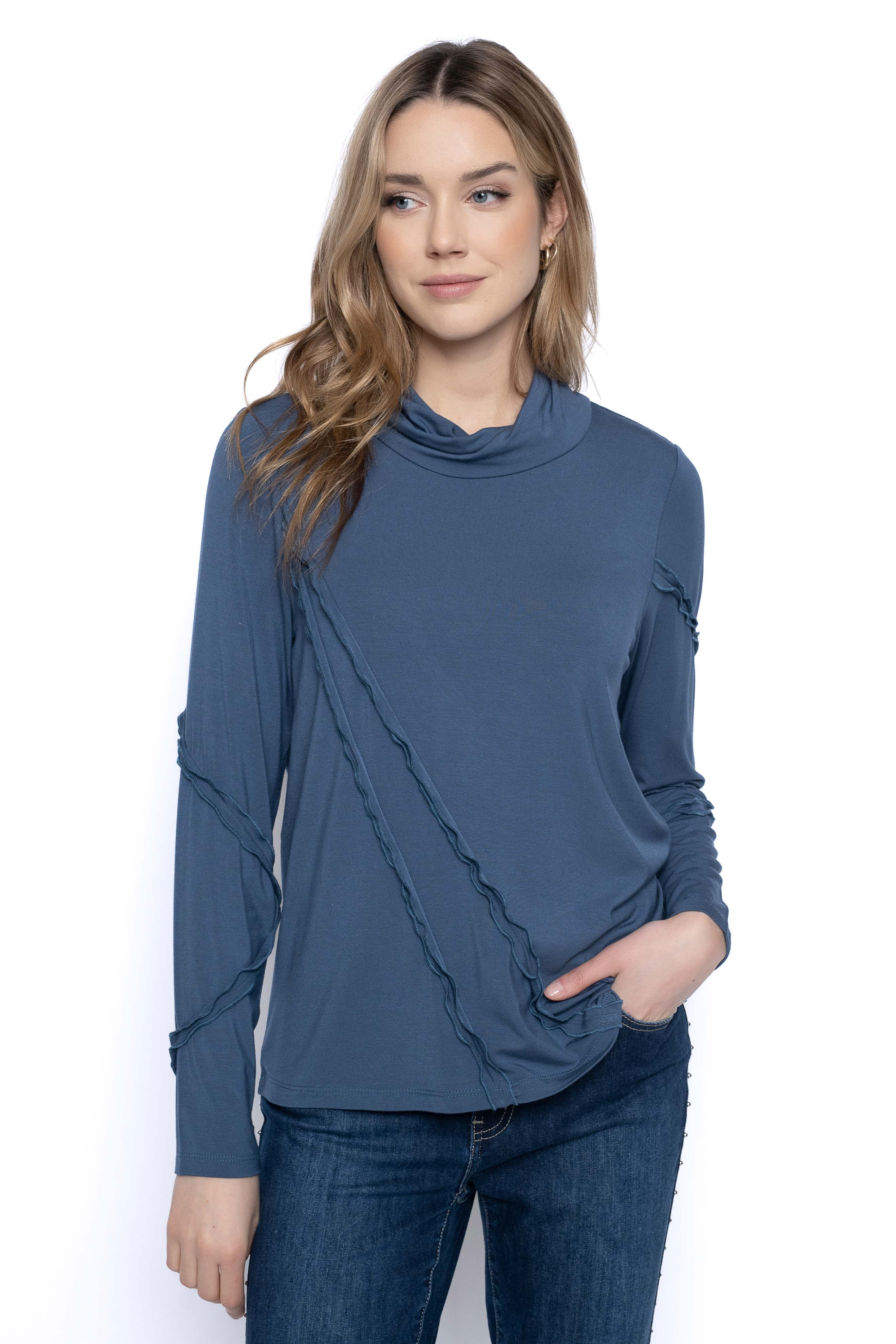 Twisted Mock Neck Ruffle Trim Top (Allure) – Ulla-La Boutique