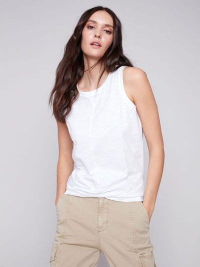 Sleeveless Tank Top with Twisted Hem at Front