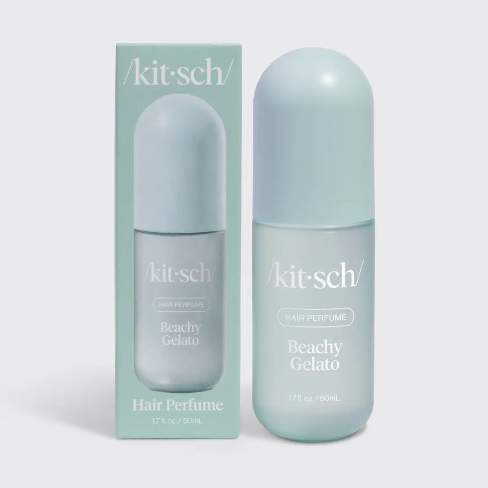 Kit-sch Beachy Gelato hair perfume bottle and packaging on a light gray background