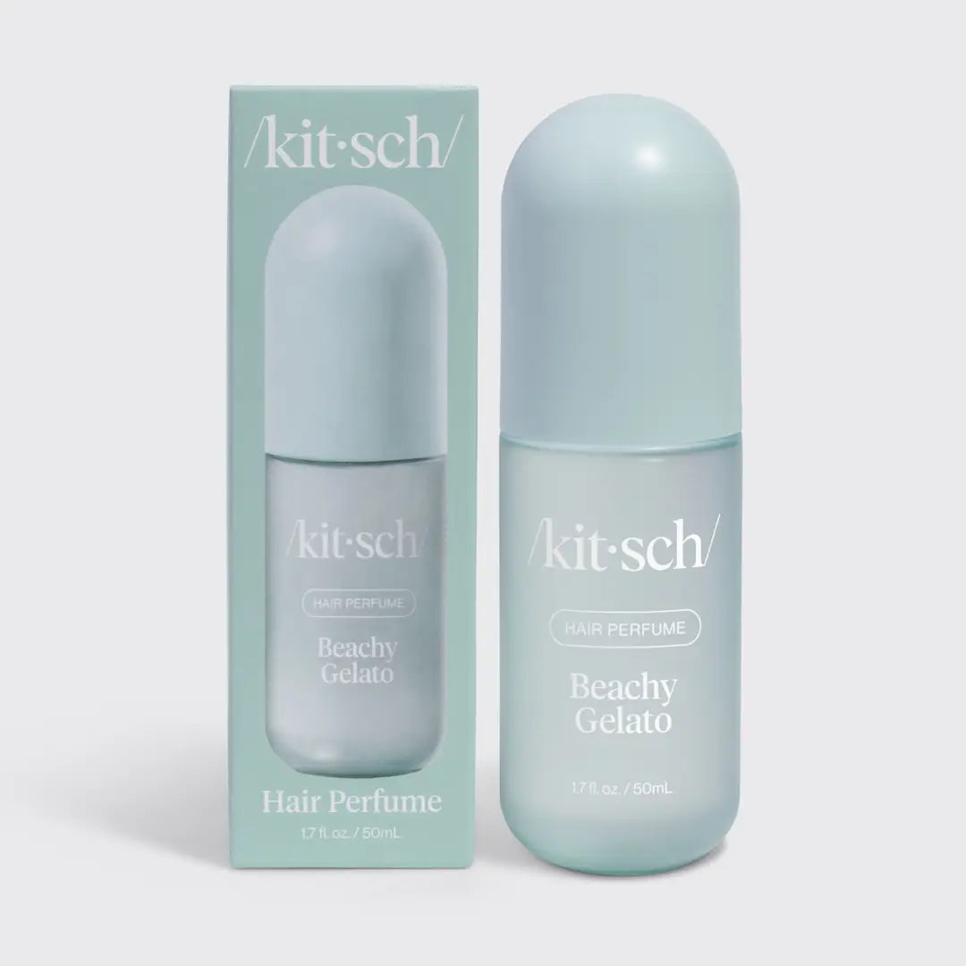 Kit-sch Beachy Gelato hair perfume bottle and packaging on a light gray background