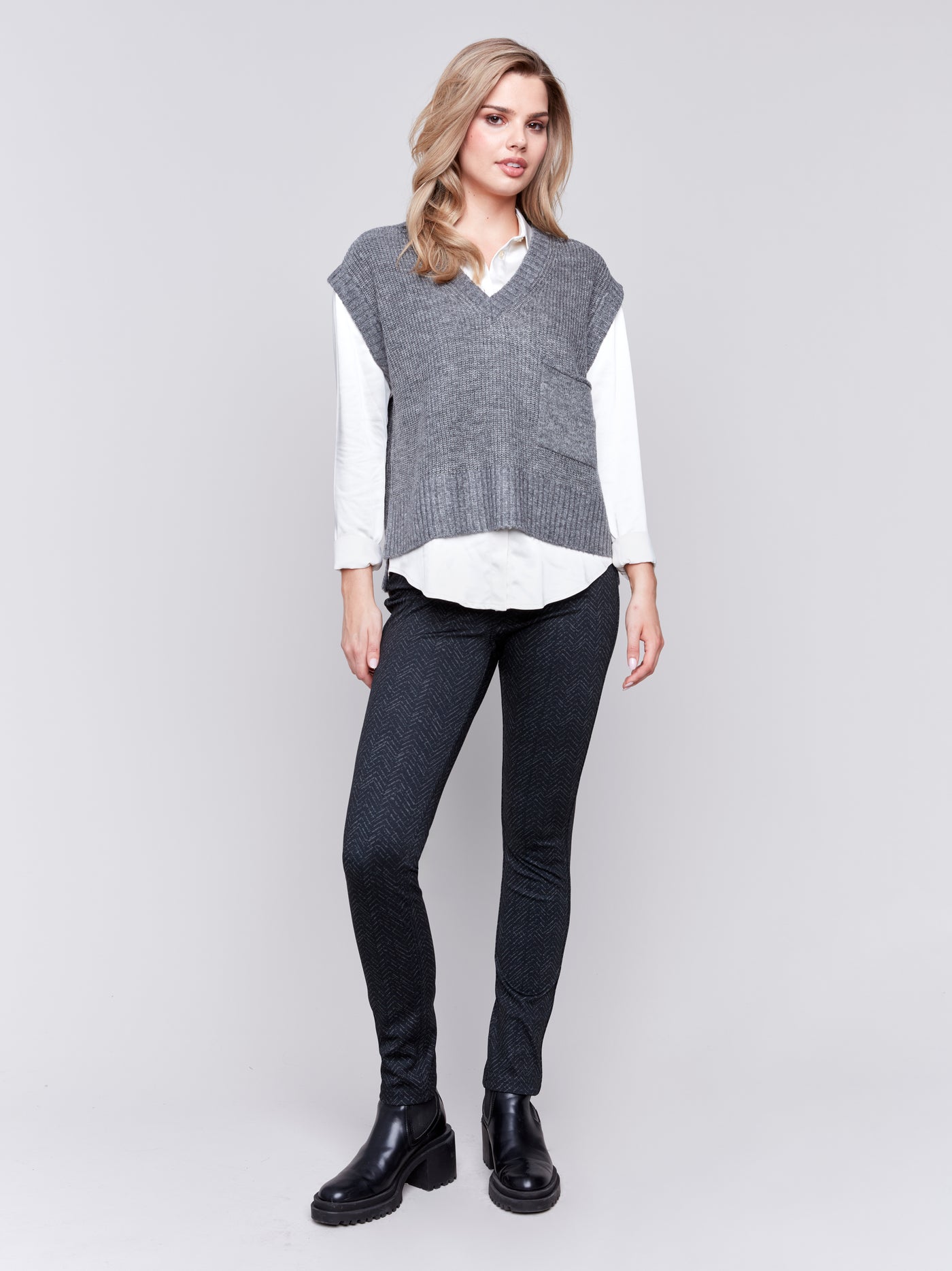 Plushy V-Neck Sweater Vest - Grey