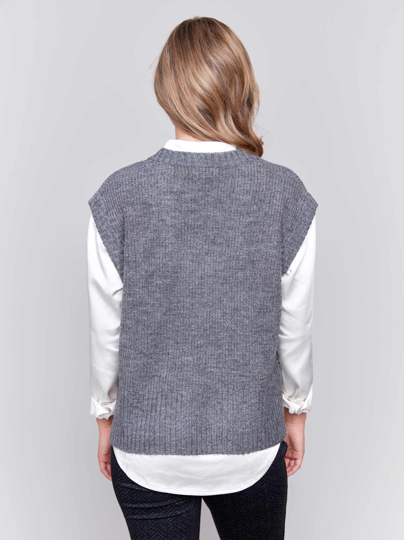 Plushy V-Neck Sweater Vest - Grey