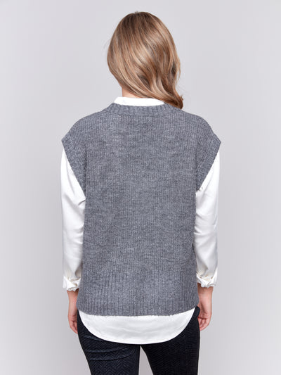 Plushy V-Neck Sweater Vest - Grey