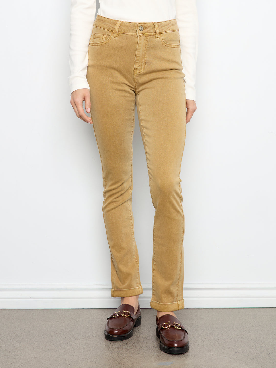Cuffed Hem Twill Jeans - Amber