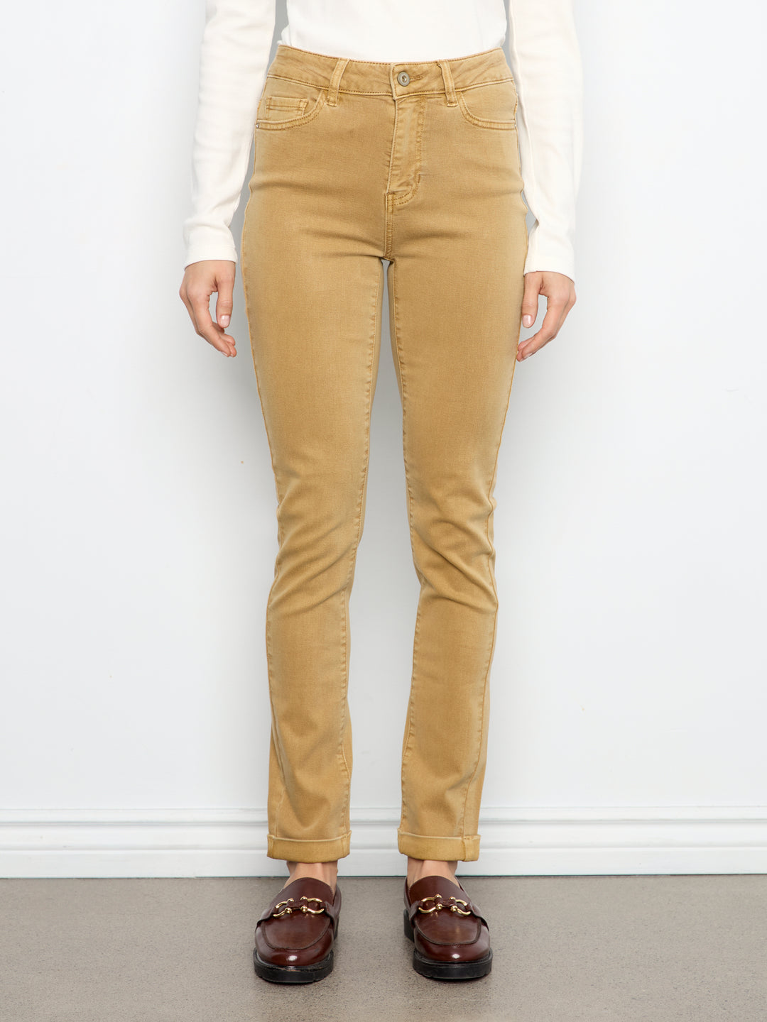Cuffed Hem Twill Jeans - Amber