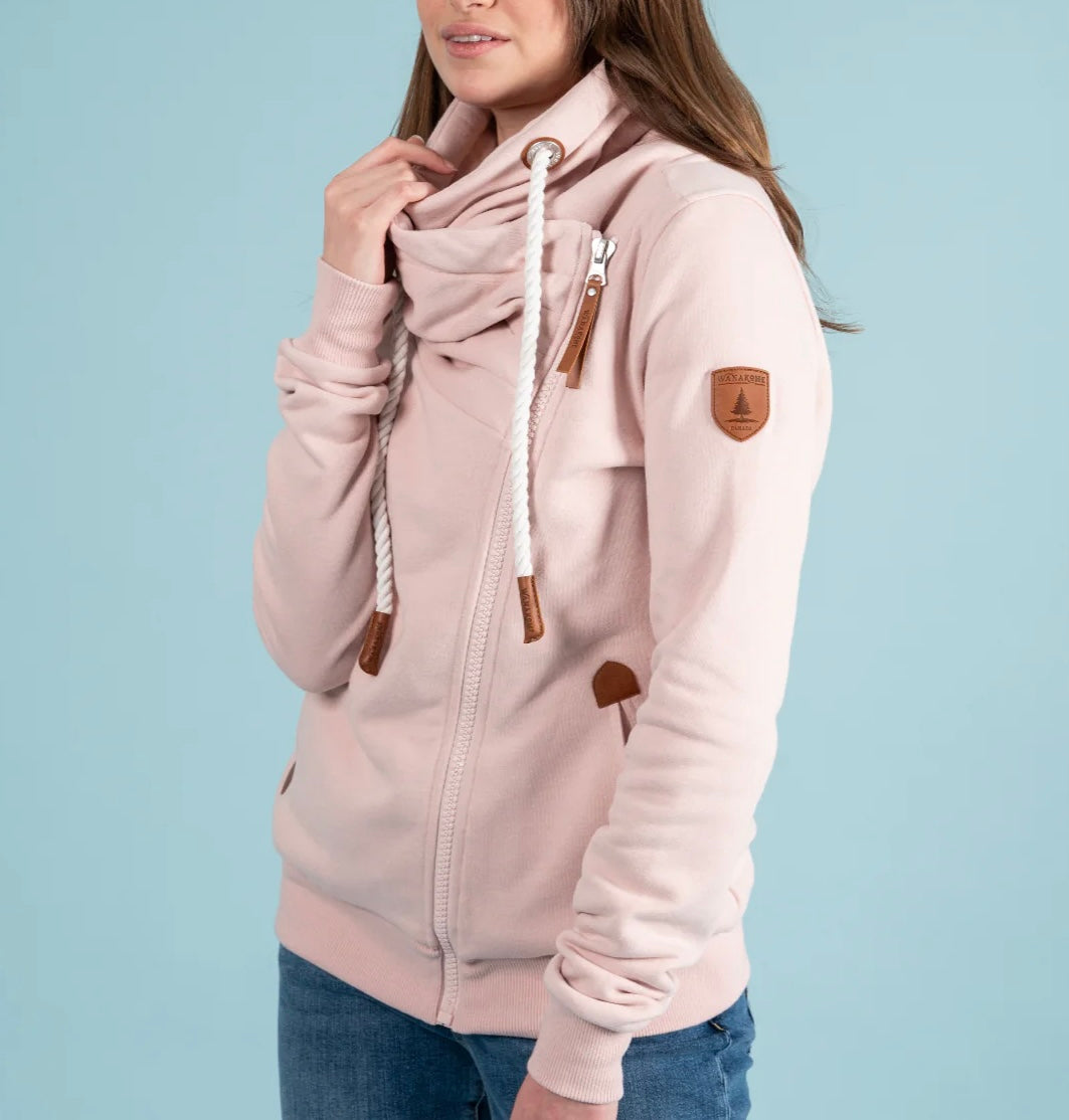 Terry Side Zip Cowl Neck Sweatshirt - Rose