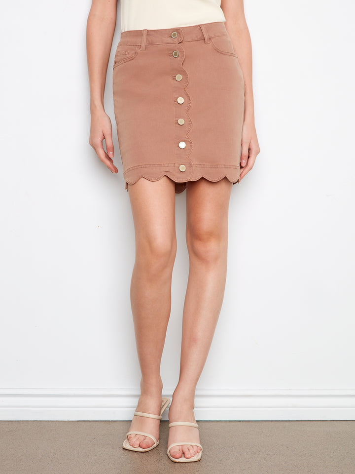 Scalloped Hem Button-Front Denim Twill Skort