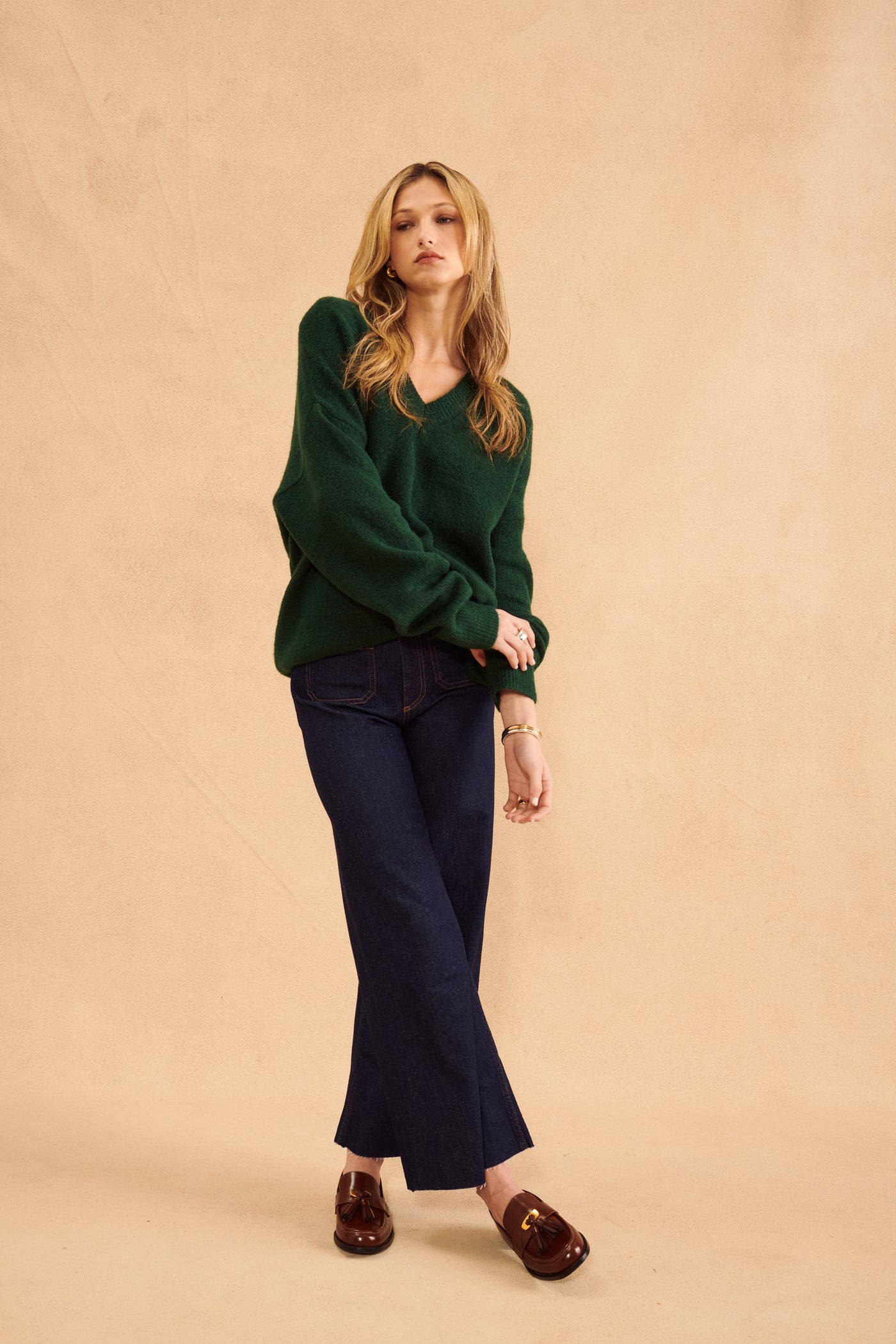 V-Neck Long Sleeve Sweater - Foliage