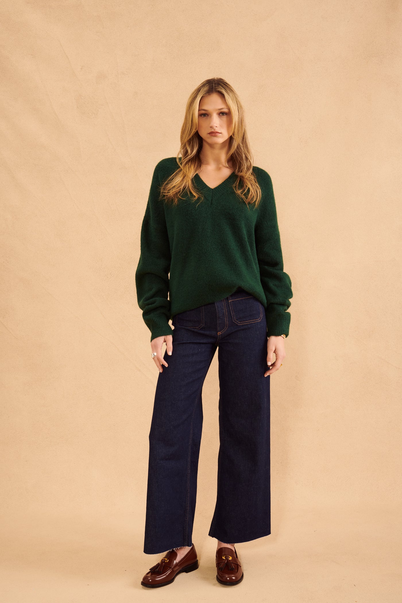 V-Neck Long Sleeve Sweater - Foliage