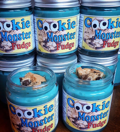 Cookie Monster Fudge in a Jar with a Spoon