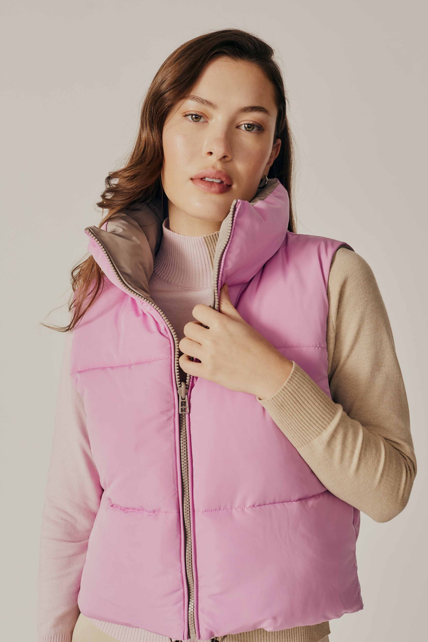 Blush pink puffer vest best sale