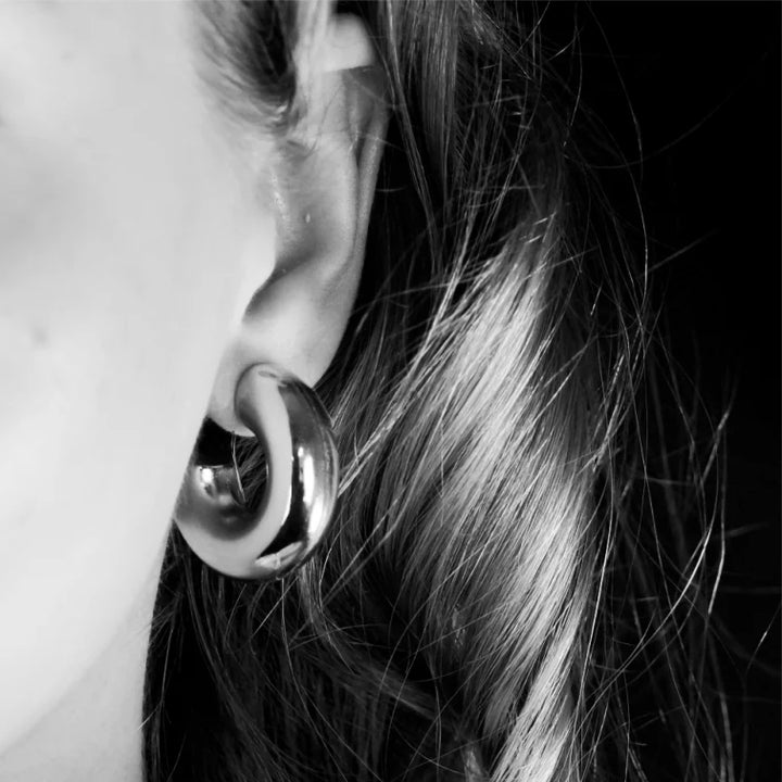 Hollow Chunky-Look Smooth Surface Tube Hoop Earrings