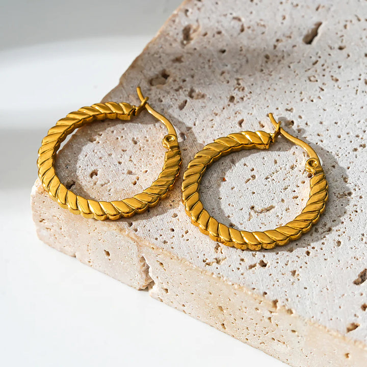Sculptured Pattern Hoop Earrings - Gold