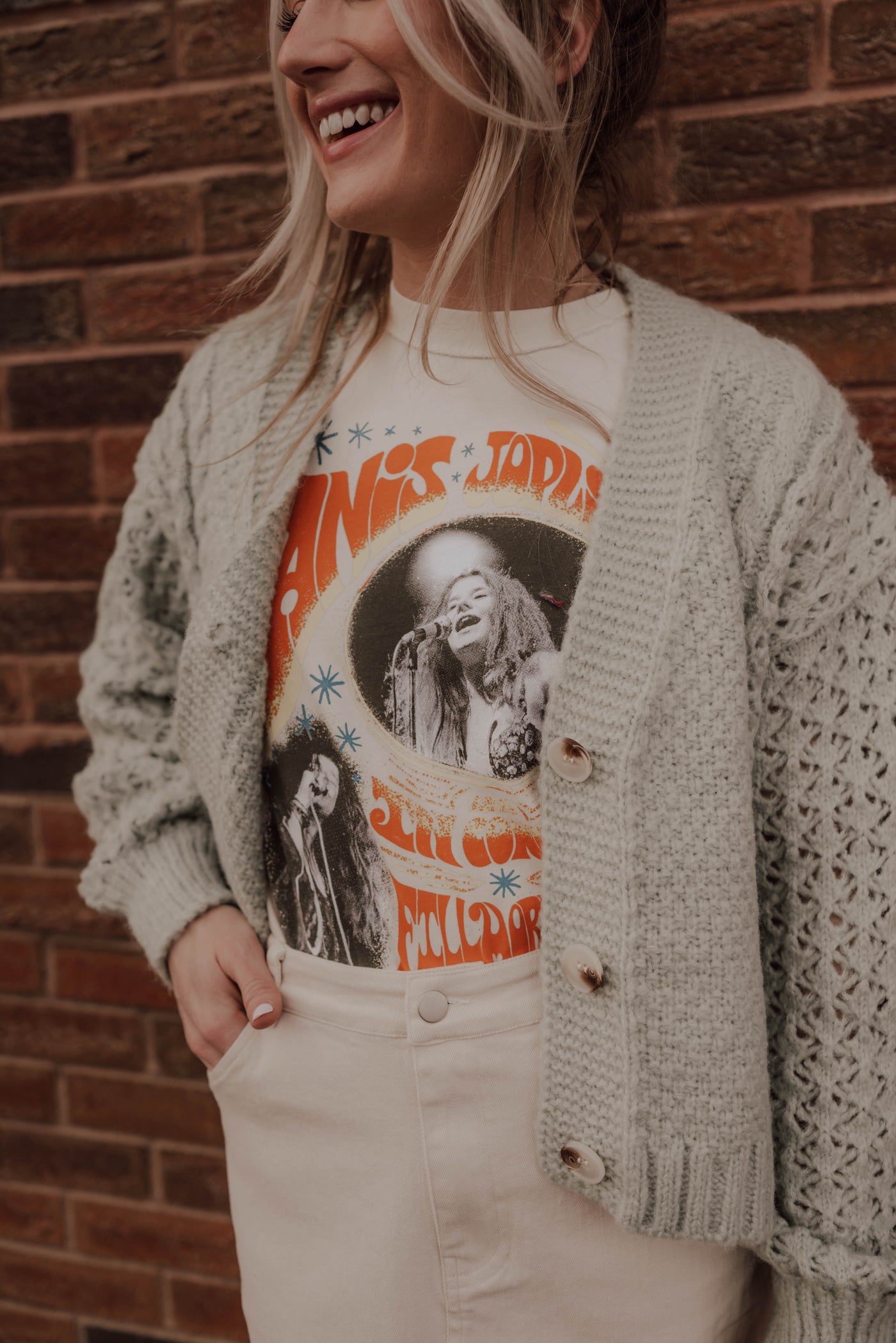 Janice Joplin In Concert Reverse Tour Tee - Stone Vintage