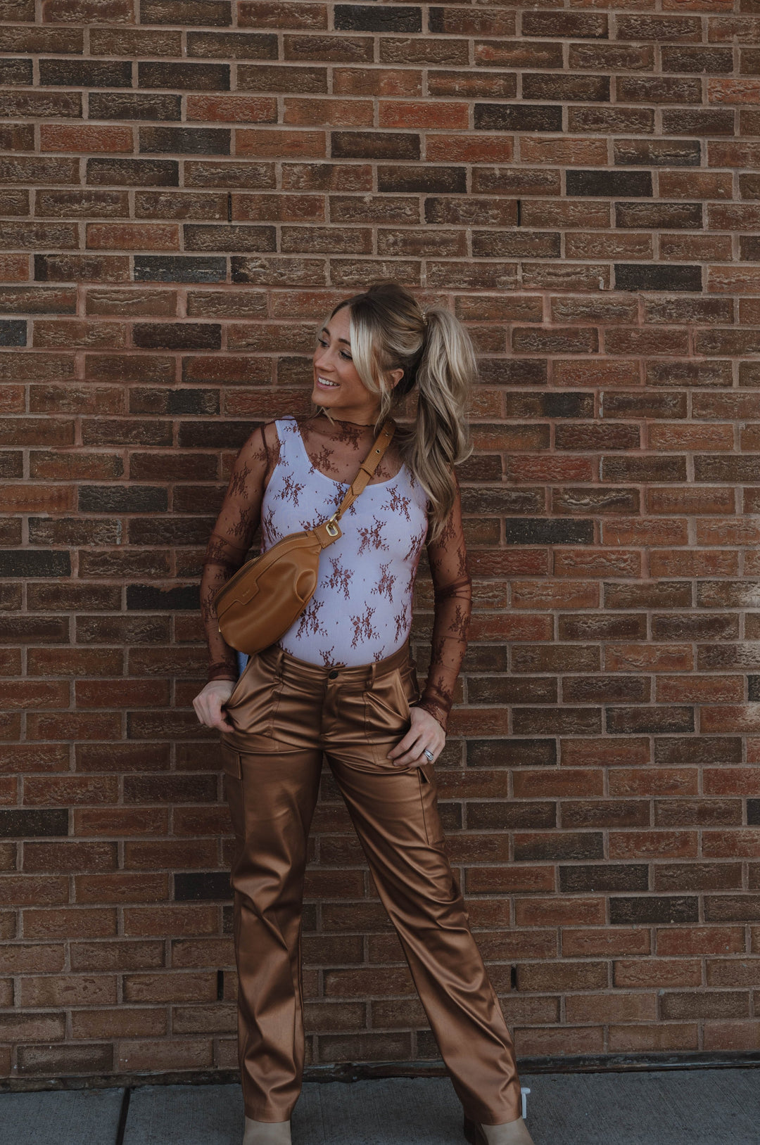 Faux Leather Cargo Pants - Brandy