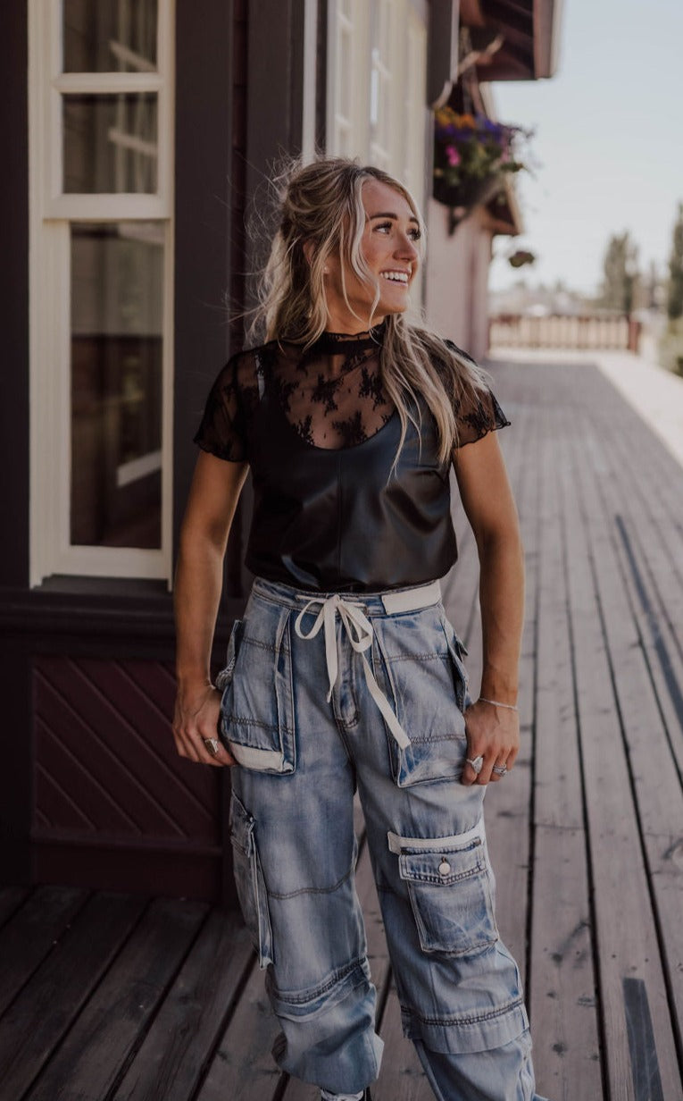 Lace See Through Layering Short Sleeve Top