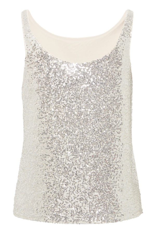 Silver sequin tank top on a white background