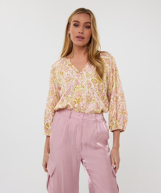 Astro Button Through Solar Blouse - Multi Print