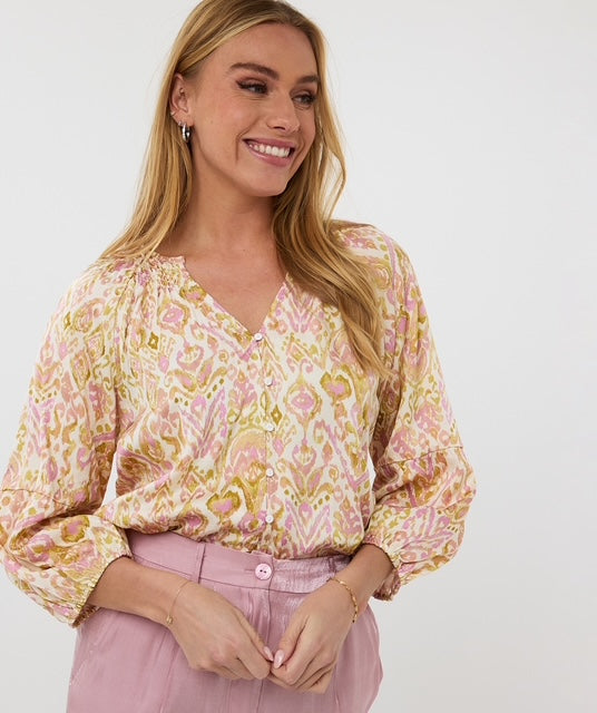 Astro Button Through Solar Blouse - Multi Print