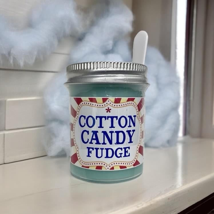 Cotton Candy Fudge in a Jar with a Spoon