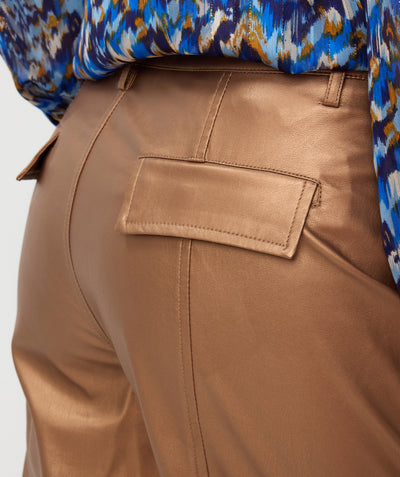 Faux Leather Cargo Pants - Brandy