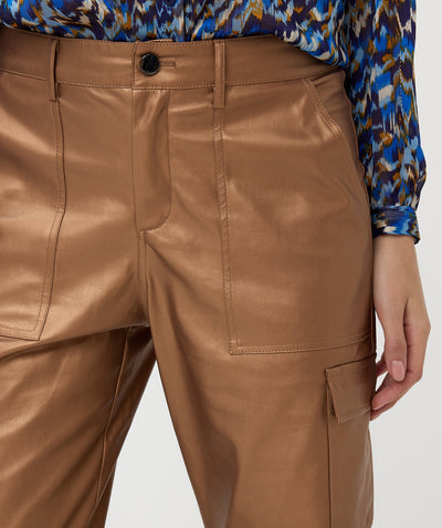 Faux Leather Cargo Pants - Brandy