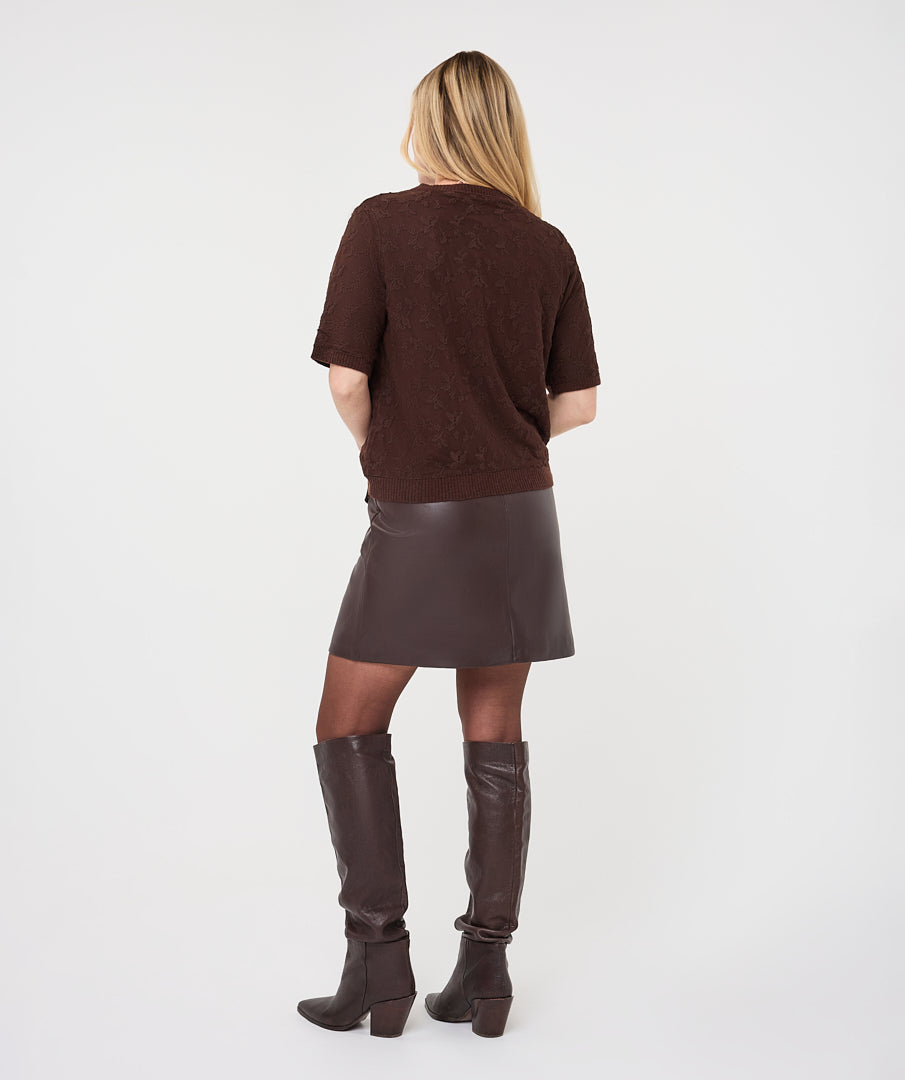 Short Sleeve Lace Sweater - Cacao