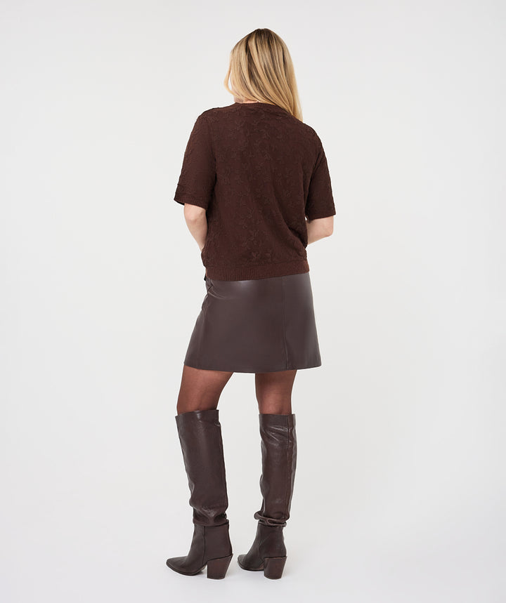 Short Sleeve Lace Sweater - Cacao