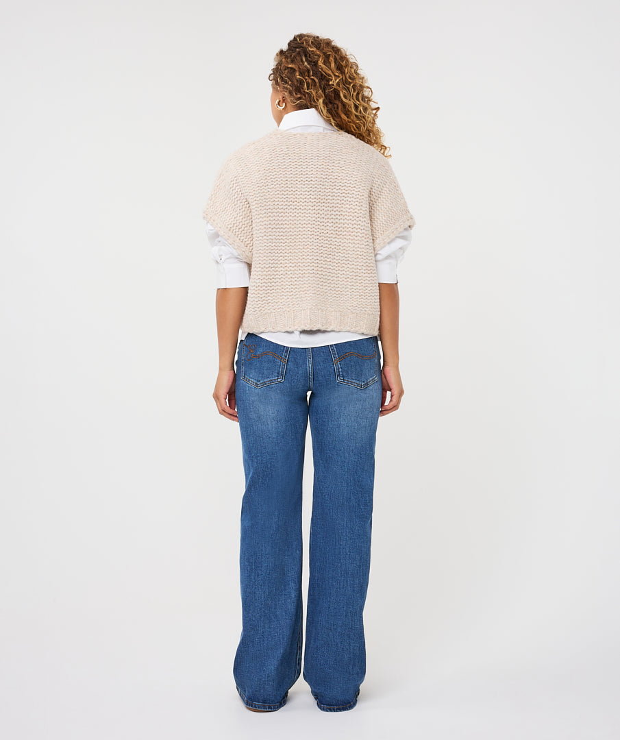 Short Sleeve Cardigan Vest - Biscuit
