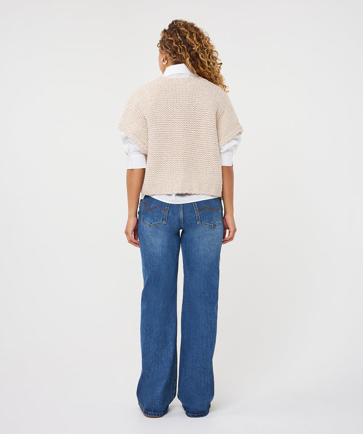 Short Sleeve Cardigan Vest - Biscuit