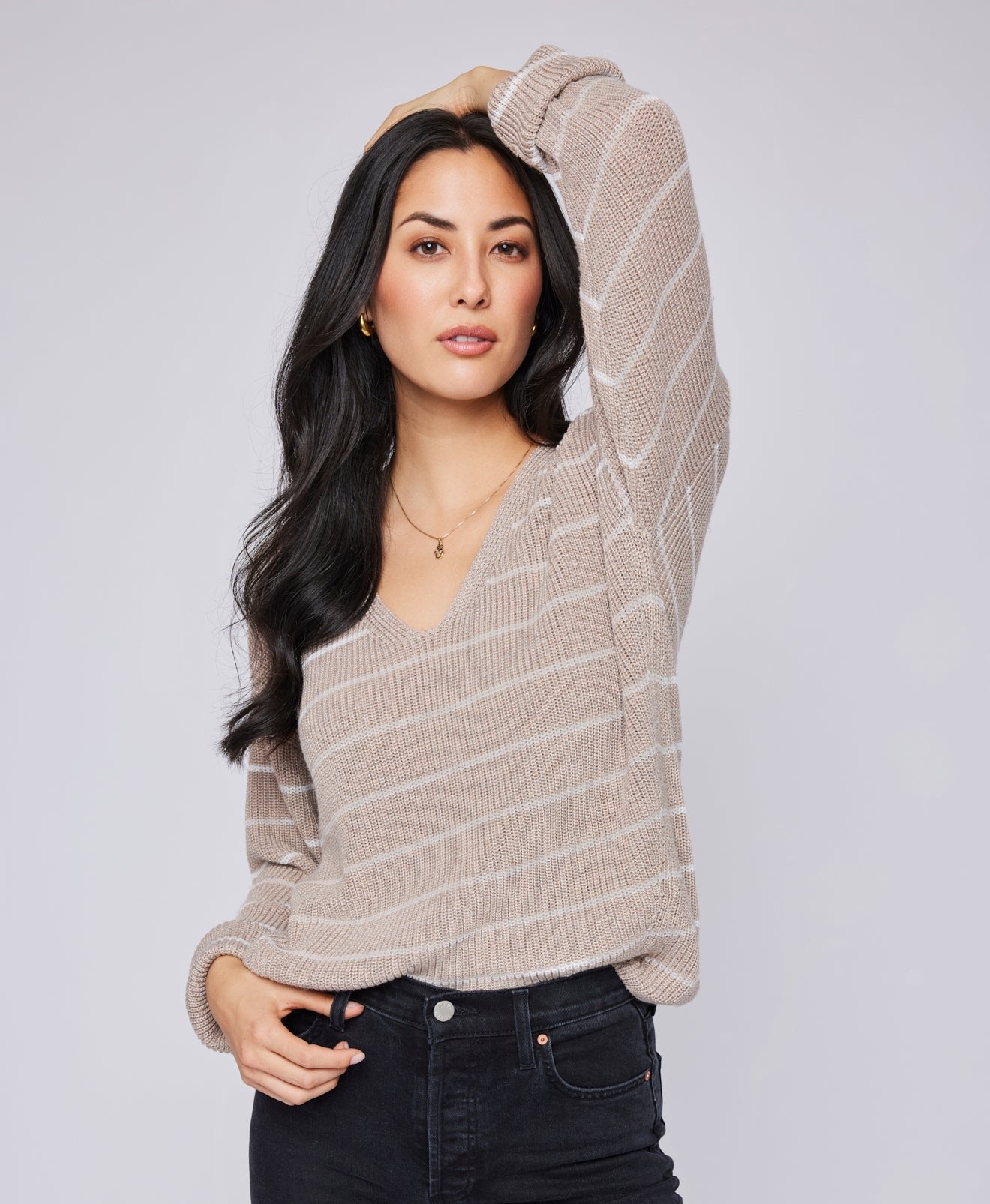 Tucker Sweater - Heather Cashew Stripe